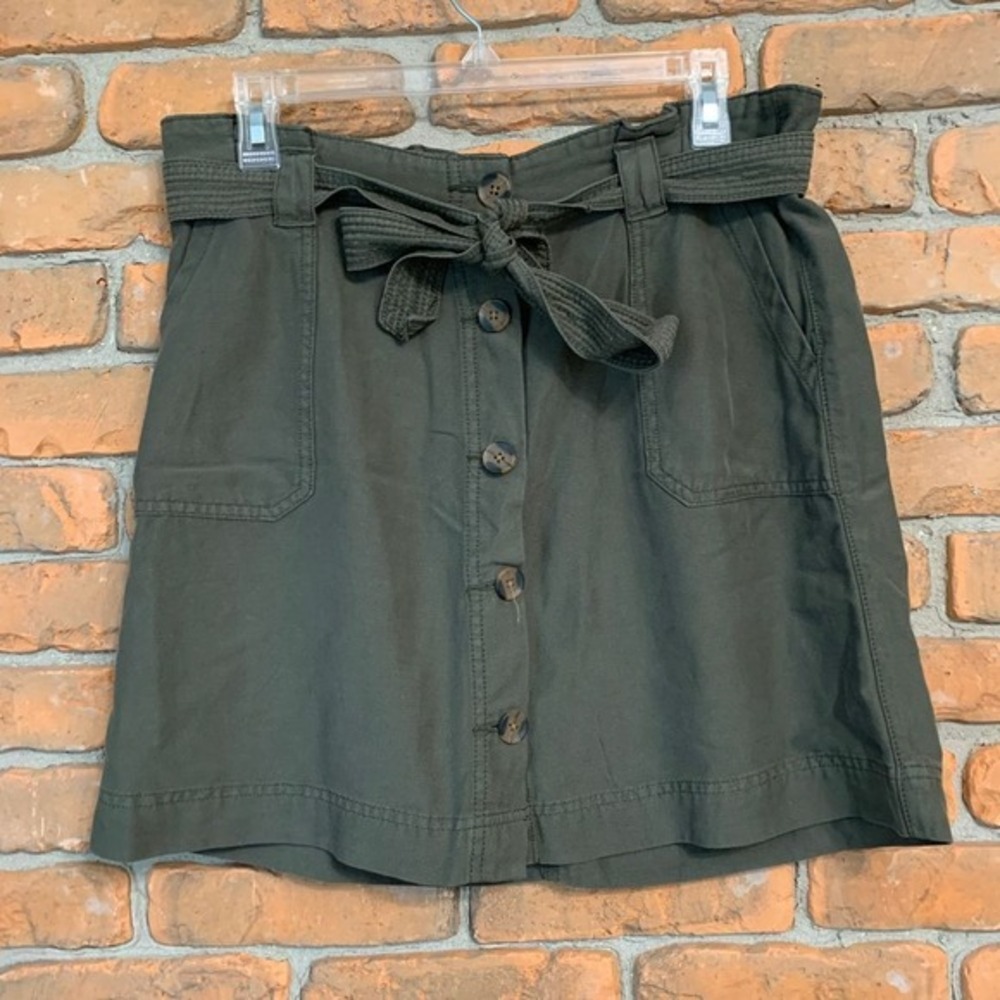 maurices Olive Green Skirt Womens 8 A-Line Button Front Belted Casual Summer